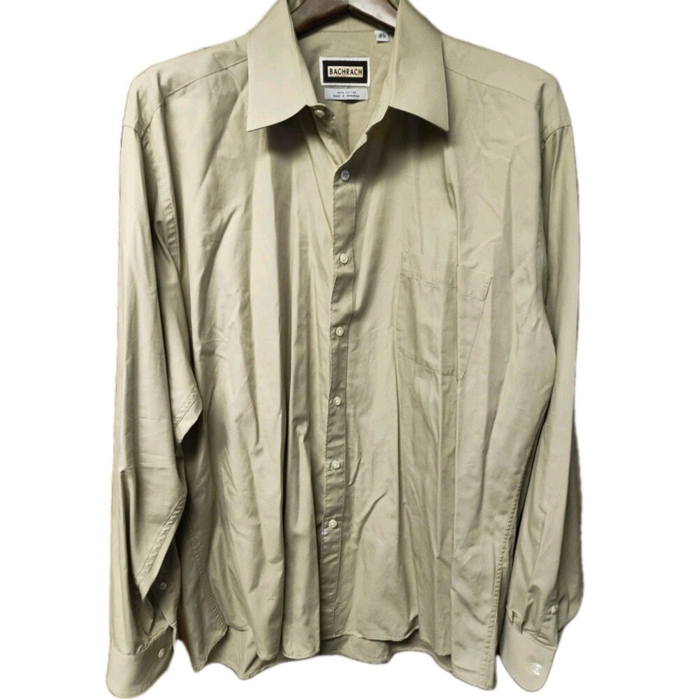 Vintage Bachrach Tan Button Up Dress Shirt (16.5/36-37) Flaws